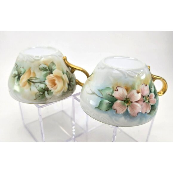 Hand-Painted Floral Porcelain Tea Cups With Gold Handles Vintage Set Of 2 jj3703 - Picture 2 of 12